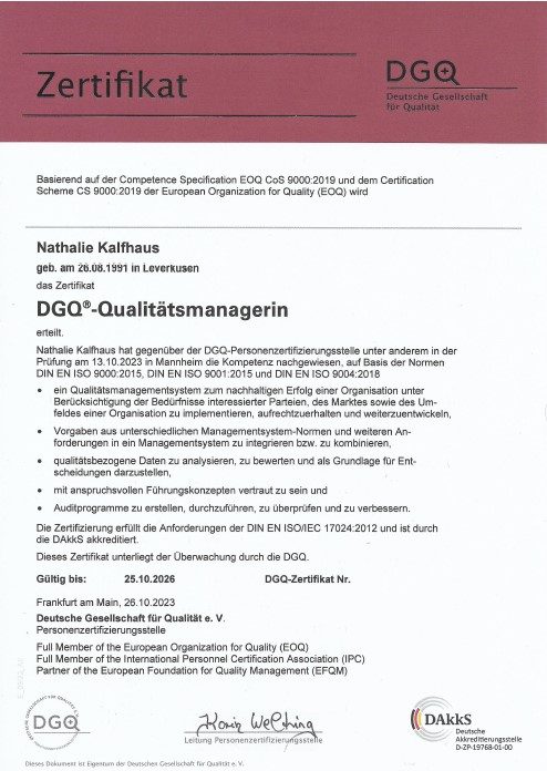 DGQ-Qualitätsmanagerin Kompetente Unterstützung für Small Business